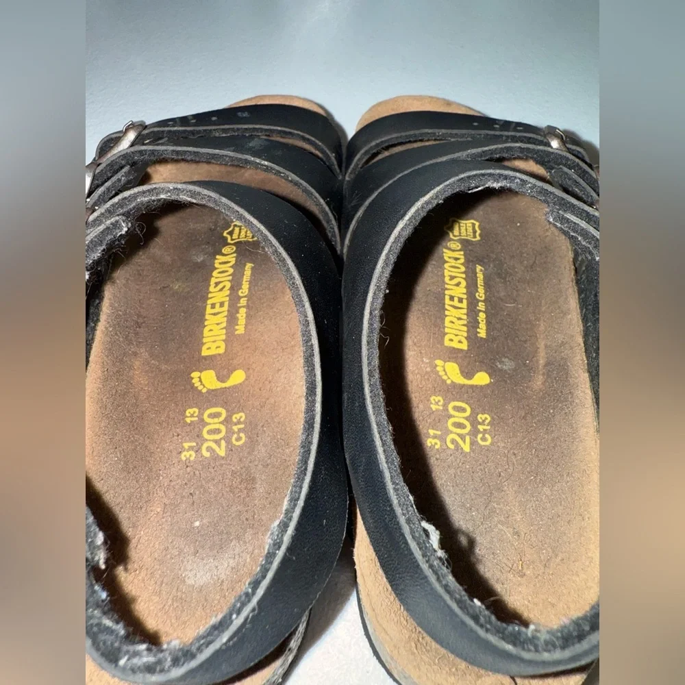 Birkenstock kids black leather three-strap slingback sandals unisex size 13